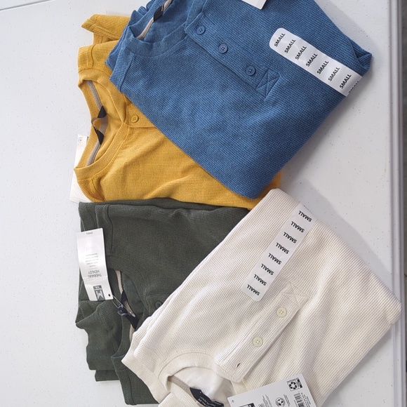 Men's Long Sleeve Henley Shirt - Blue, Yellow, Green, Cream - Picture 1 of 6